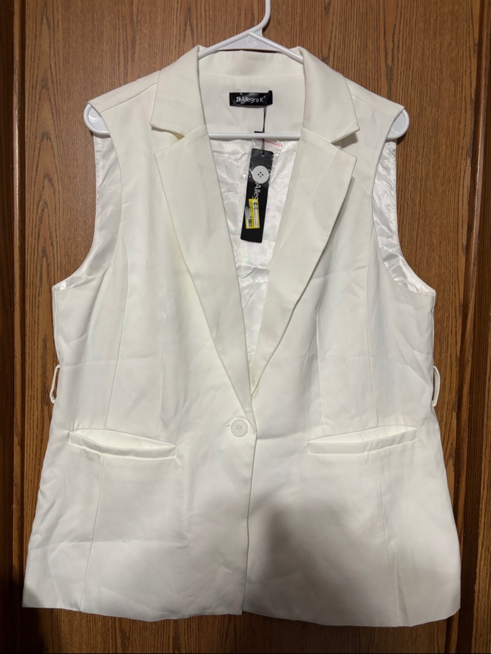 Allegra K Ivory Sleeveless Notch Lapel Blazer Vest